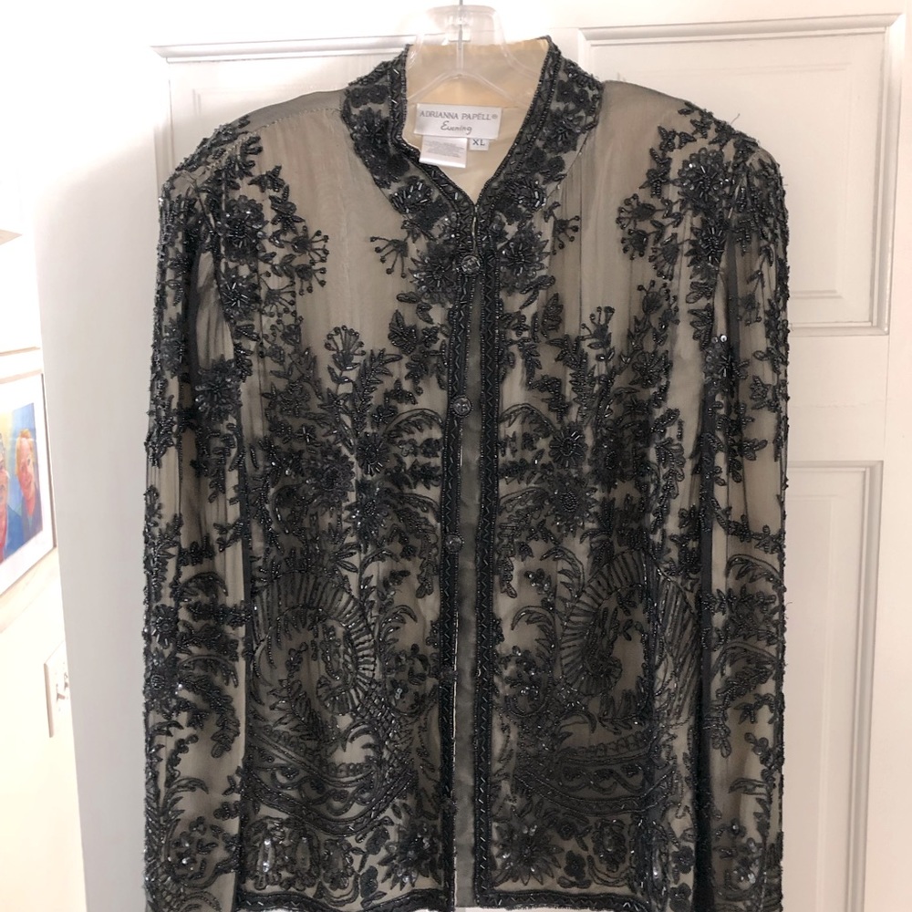 Adrienne Papel Black beaded blouse/jacket.